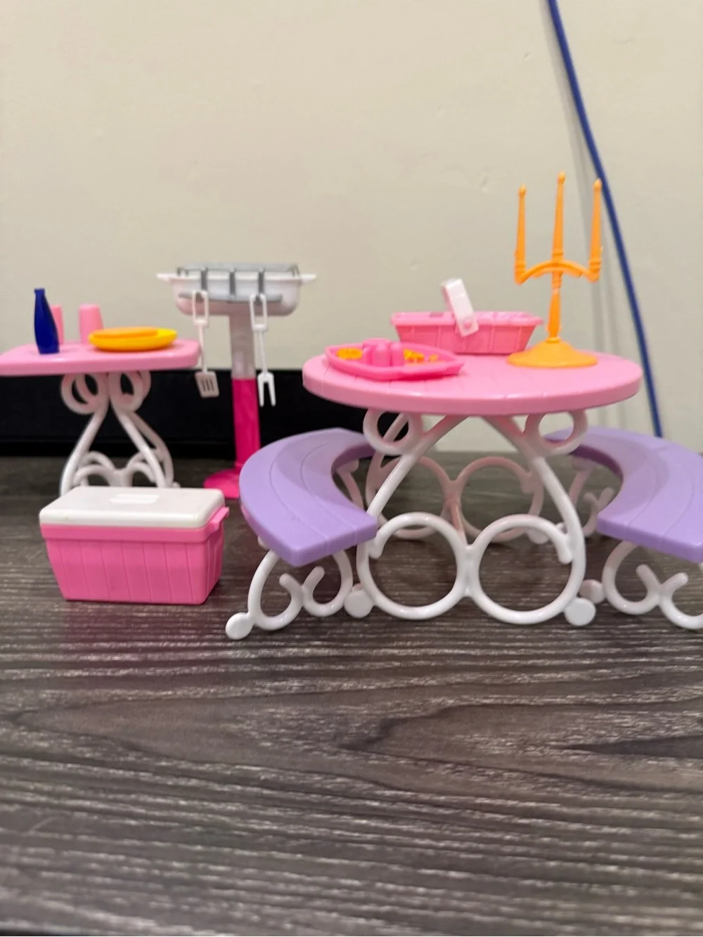 Barbie picnic vintage lot table benches grill food cooler table utensils